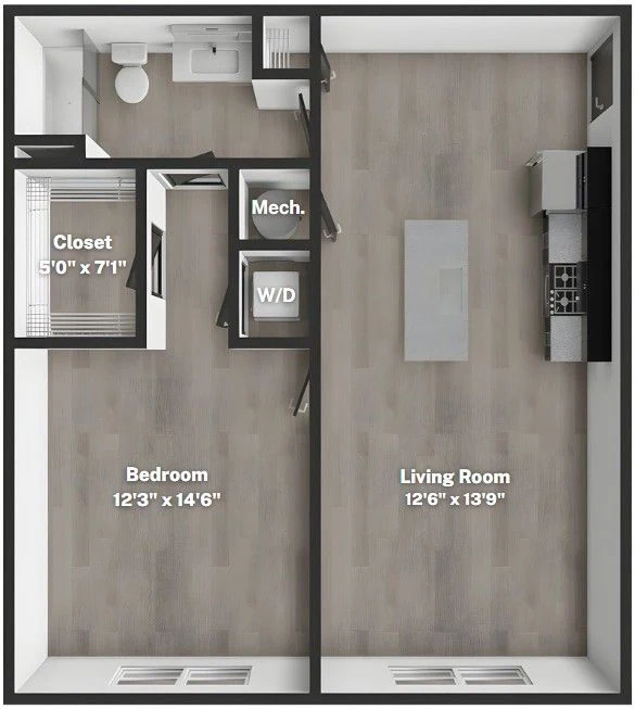 1 bedroom, 1 bath floor plan at District Flats
